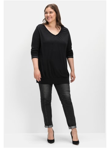 sheego Langarmshirt in schwarz