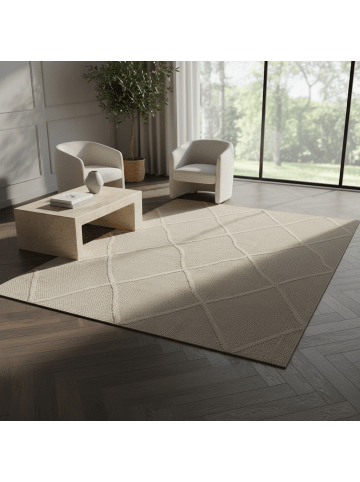 KADIMA DESIGN Teppich Outdoor Waschbar Boho CORTINA Strapazierfähig OEKO-TEX Balkon in Beige