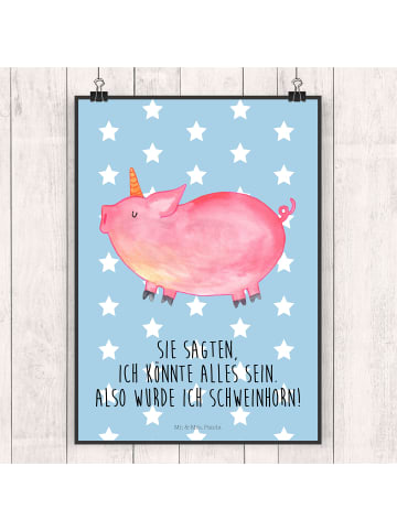 Mr. & Mrs. Panda Bild Einhorn Schwein mit Spruch in Blau Pastell
