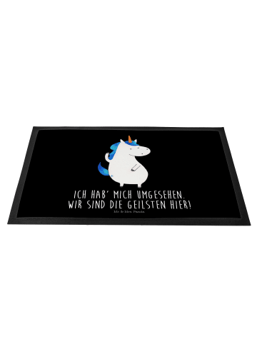 Mr. & Mrs. Panda Fußabtreter Einhorn Mann mit Spruch in Schwarz