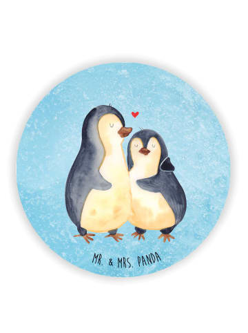 Mr. & Mrs. Panda Rund Magnet Pinguin umarmen ohne Spruch in Eisblau