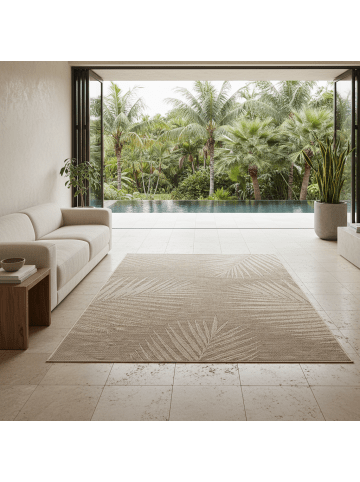 KADIMA DESIGN Teppich In-/Outdoor Jute-Optik Flachgewebe Blattmuster Polypropylen