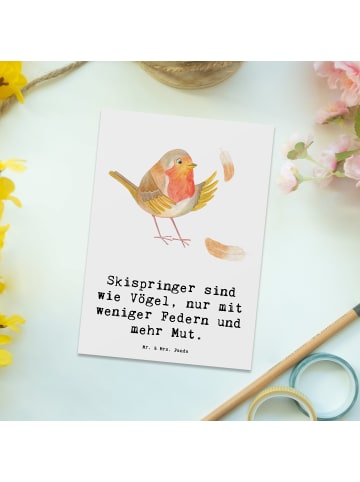 Mr. & Mrs. Panda Postkarte Skispringen Mut mit Spruch in Weiß