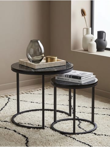 KADIMA DESIGN Design Beistelltisch 2er Set Marmor Optik Rund, Couchtisch in Schwarz