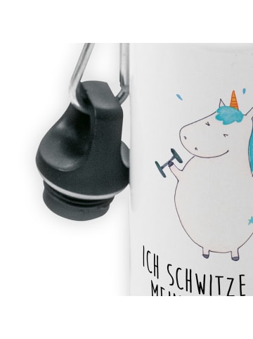 Mr. & Mrs. Panda Wasserflasche Einhorn Fitness mit Spruch in Weiß