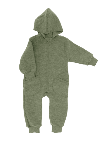 Kinderhaus Blaubär Baby-Overall mit Kapuze & Mulltuch Blaubaer in Salbeigrün Melange