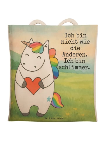 Mr. & Mrs. Panda Stofftragetasche Einhorn Herz Design mit Spruch in Weiß