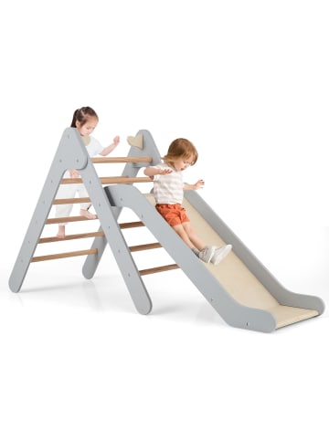 COSTWAY Kletterdreieck mit Rutsche in Grau