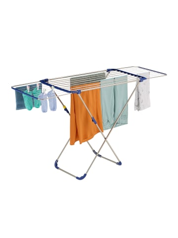 relaxdays Wäscheständer in Silber/ Blau - (B)177 x (H)100 x (T)56 cm