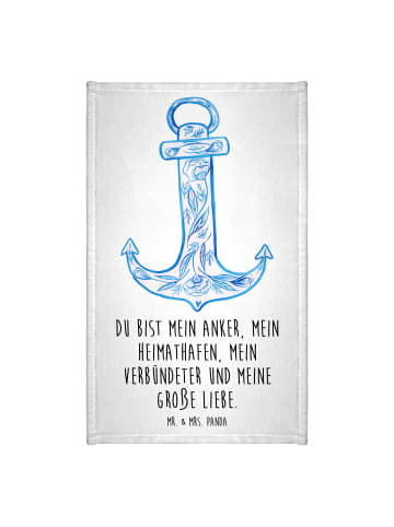 Mr. & Mrs. Panda Handtuch Anker Blau mit Spruch in Weiß