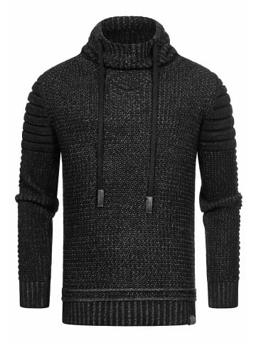 Rusty Neal Stehkragen Grobstrick Biker Pullover mit Hohem Rollkragen in Schwarz