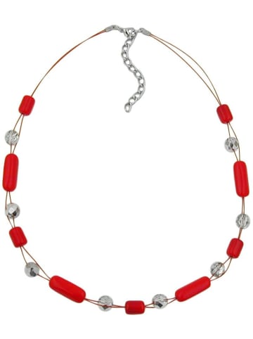 Gallay Kette Drahtkette mit Glasperlen Walze rot und kristall silber-verspiegelt 45cm in rot