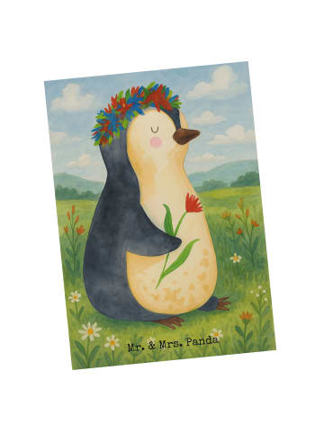 Mr. & Mrs. Panda Grußkarte Pinguin Blumen Design ohne Spruch in Weiß