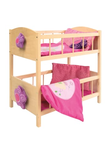 roba Happy Fee Puppenetagenbett – natur, mit Textilausstattung & Blume