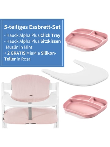 Hauck 5-tlg. Essbrett-Set für Alpha Plus - Click in weiss,rosa