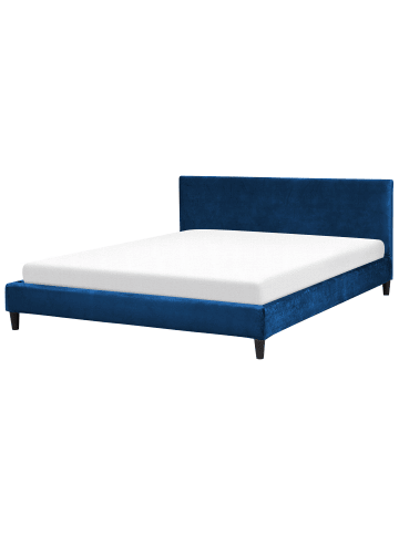 Beliani Doppelbett FITOU in Blau/Dunkler Holzfarbton - (W) 190 x (H) 87 x (L) 214 cm
