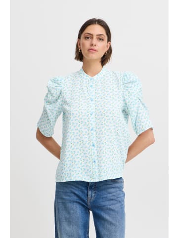 ICHI Kurzarm-Bluse IXNINA Regular fit in Cloud Dancer w. Blue Flower