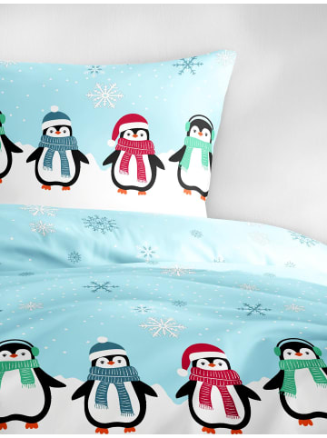 JACK 2 tlg. Biber Bettwäsche 135x200cm Pinguinfamilie in Hellblau