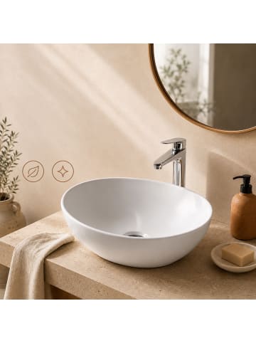 relaxdays Aufsatzwaschbecken in Weiß - (B)41 x (H)15 x (T)34 cm