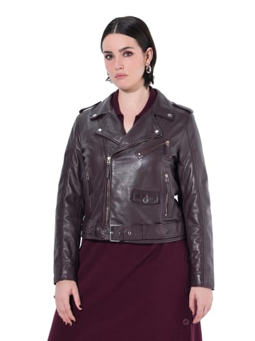 Ulla Popken Lederjacke in dunkel weinrot