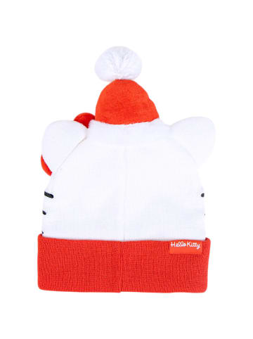 Cerda Hello Kitty Strickmütze mit Weihnachtsmütze & 3D-Schleife in Weiß
