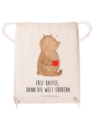 Mr. & Mrs. Panda Gymnastiktasche Bär Kaffee mit Spruch in Creme