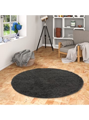 Pergamon Hochflor-Teppich Aloha Rund in anthrazit