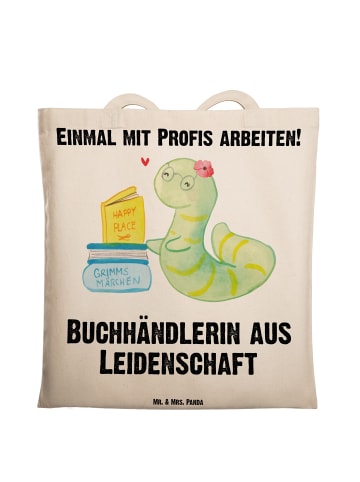 Mr. & Mrs. Panda Uni Tasche Buchhändlerin Leidenschaft mit Spruch in Creme