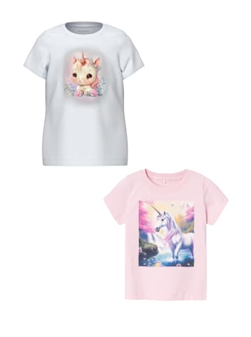 name it T-Shirt 2er-Set weiches Kurzarm Kinder Oberteil in Weiß-Rosa