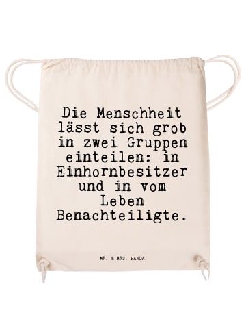 Mr. & Mrs. Panda Baumwoll-Turnbeutel Die Menschheit lässt sich..... in Creme