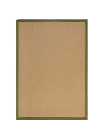 KADIMA DESIGN Jute-Teppich Fischgrätenmuster Bordüre rutschfest Naturfaser in Braun-Grün