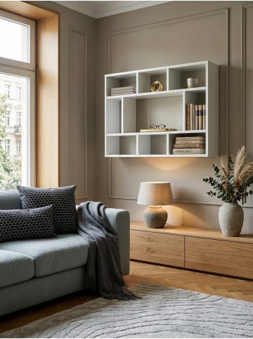 KADIMA DESIGN Wandregal WL5.810 75x51x16 cm Holz Hängeregal Modern, Design in Weiß