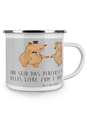 Mr. & Mrs. Panda Camping Emaille Tasse 3. Hochzeitstag Lederhoch... in Heather Grey