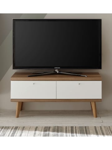 Furn.Design TV-Lowboard weiß, Eiche Riviera, TV-Unterteil skandinavisch, 107 x 50 cm