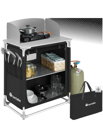 tectake Campingküche Premium mit Aluminiumgestell und 2 Fächern  76 x 53,5 x 107 cm, sch