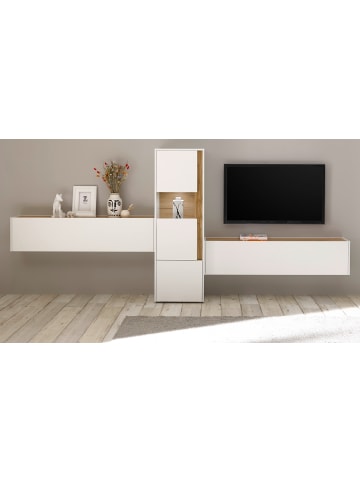 Furn.Design Wohnwand 3-teilig weiß, Eiche Wotan 350 cm, Schrankwand modernes Design