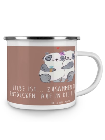 Mr. & Mrs. Panda Emaille Becher Liebe Flitterwochen mit Spruch in Braun Pastell
