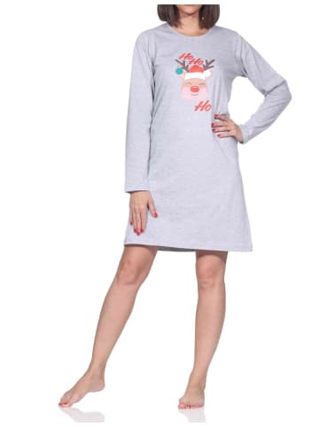 NORMANN Nachthemd Weihnachten langarm Renntier in grau