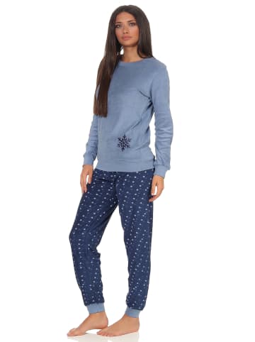 NORMANN Frottee Pyjama Schlafanzug Bündchen Eiskristall - 50134 in blau