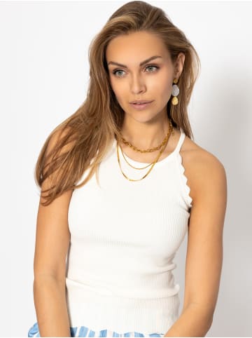 SASSYCLASSY Strick Top mit Bogenkante in weiß