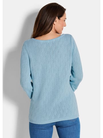 GOLDNER Halbarm Baumwollpullover mit Struktur in hellblau