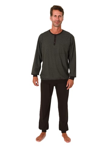 NORMANN Langarm Schlafanzug Pyjama Bündchen Minimalprint - 86512 in braun