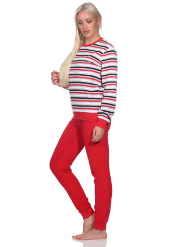 NORMANN Frottee Schlafanzug langarm Bündchen Streifen - 82804 in rot