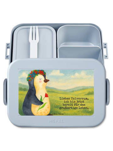 Mr. & Mrs. Panda Bento Box Pinguin Blumen Design mit Spruch in Blau Pastell