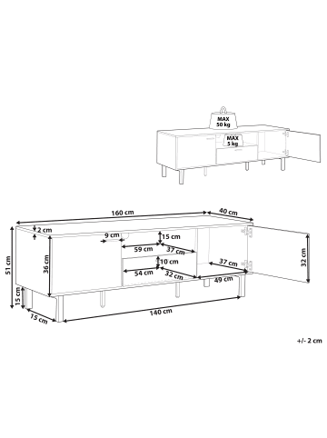 Beliani TV-Möbel CLAREMONT in Braun/Schwarz - (W) 160 x (H) 51 x (L) 40 cm