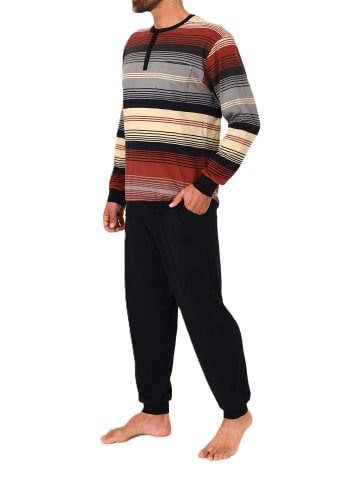NORMANN Langarm Schlafanzug Pyjama Bündchen Streifen in dunkelgrau
