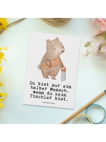 Mr. & Mrs. Panda Postkarte Tischler Herz mit Spruch in Weiß