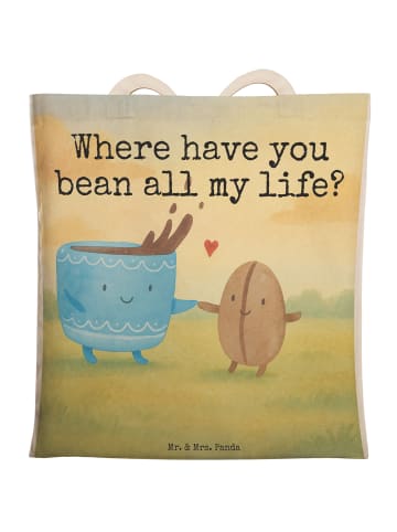 Mr. & Mrs. Panda Tasche Kaffee Bohne Design mit Spruch in Weiß