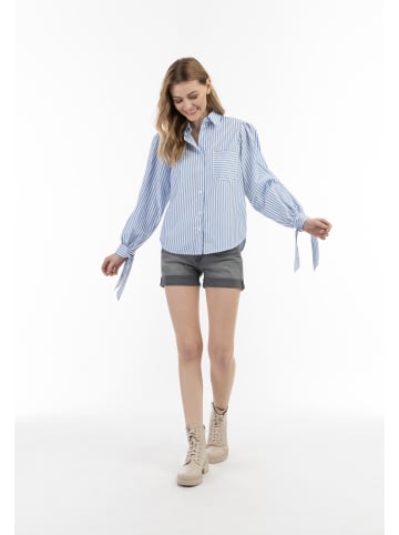 DreiMaster Damen Langarmbluse in Weiss Hellblau