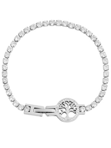 Adeliás Damen Armband Lebensbaum aus Edelstahl mit Strasssteine 17 cm in silber